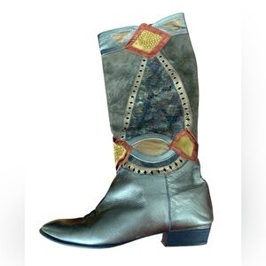 Vintage Gomez  Rivas Boots Olive Green Leather,Suede,Snakeskin